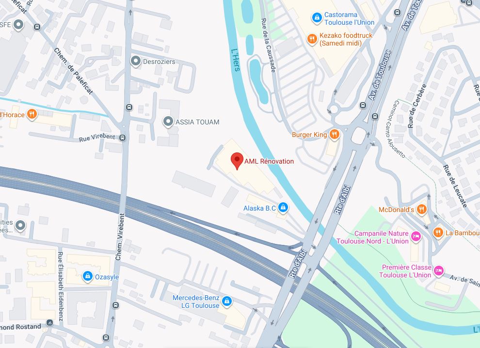 Plan AML Rénovation à Toulouse L'Union - Google Maps Plan d'accès AML Rénovation Toulouse L'Union près de l'Hers et de Castorama.